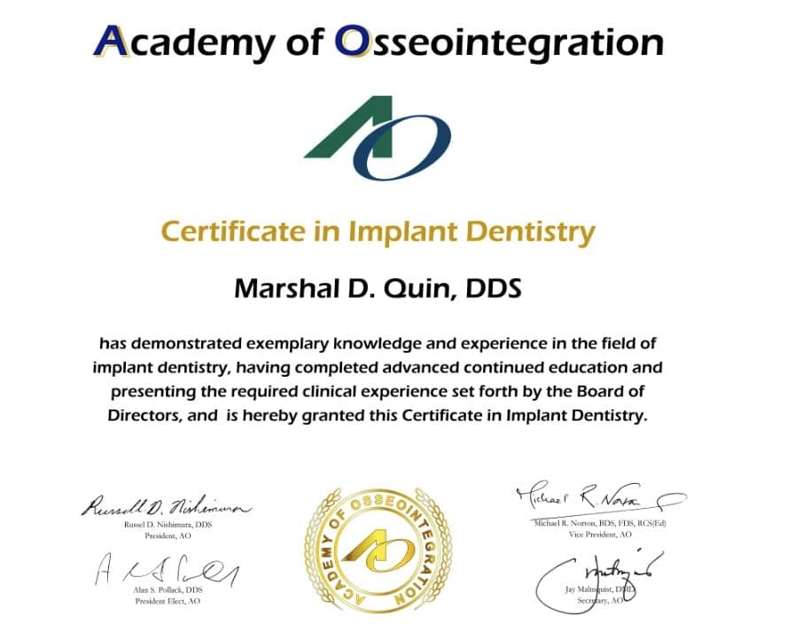 ICOI International Congress of Oral Implantologists Fellow certificate